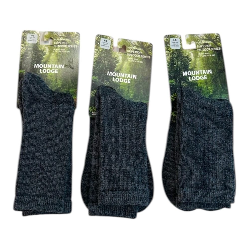 Lot (3) Mountain Lodge Socks Merino Wool Blue Performance Large 9-12 / 10.5-12